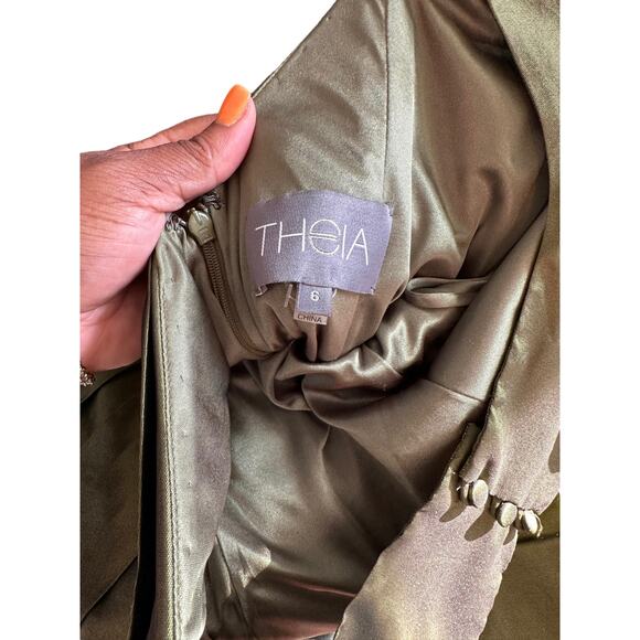 Theia Dress Green Cutout Ruched Party Cocktail Hour Night Out V-Neck Size 6 - Picture 3 of 13